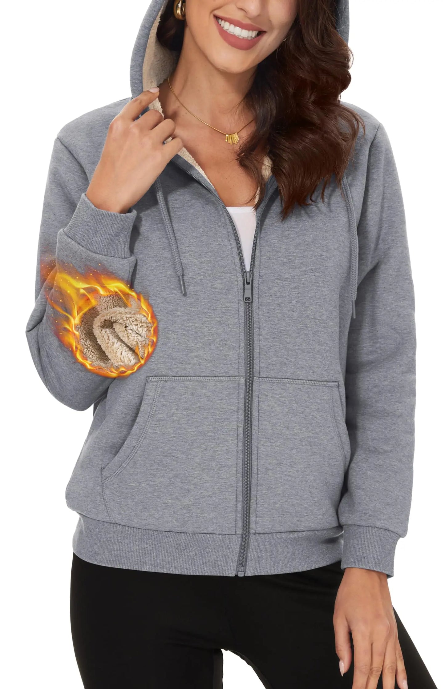 TACVASEN Women's Winter Fleece Jacket - Heavy Sherpa Hooded Coat, Full Zip Thermal Windproof Outerwear
