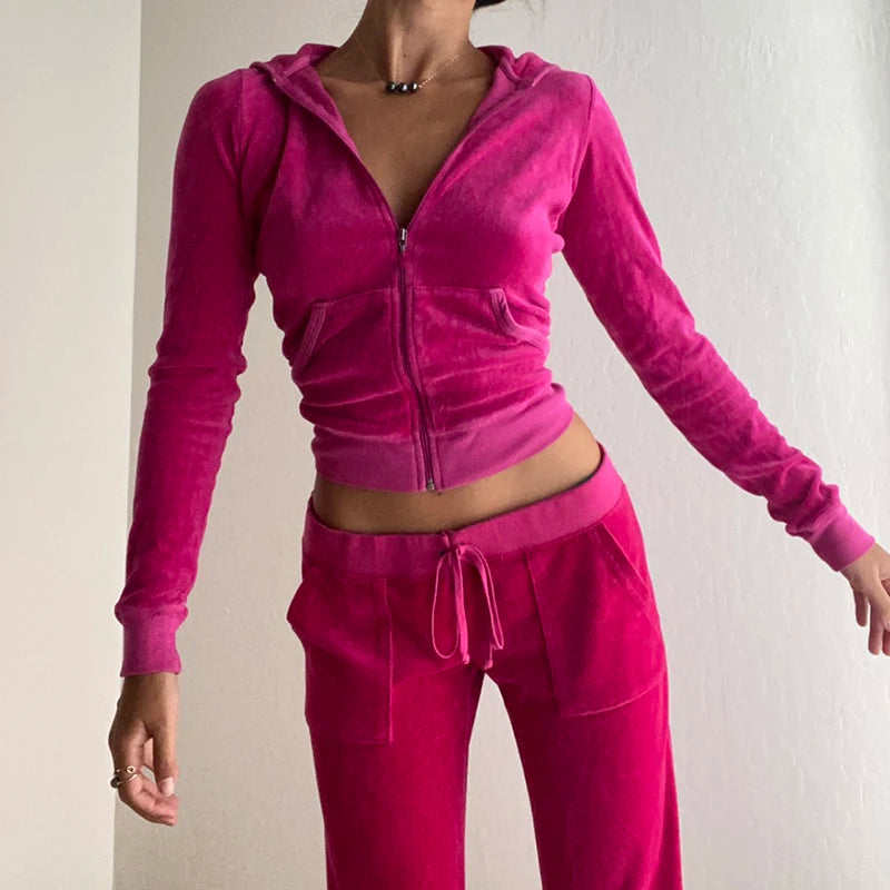 Giacca con cappuccio in velluto Rockmore Felpe da donna Harajuku Tasche con cerniera Felpe corte Felpe con cappuccio Estetica Slim Top Vestiti autunnali