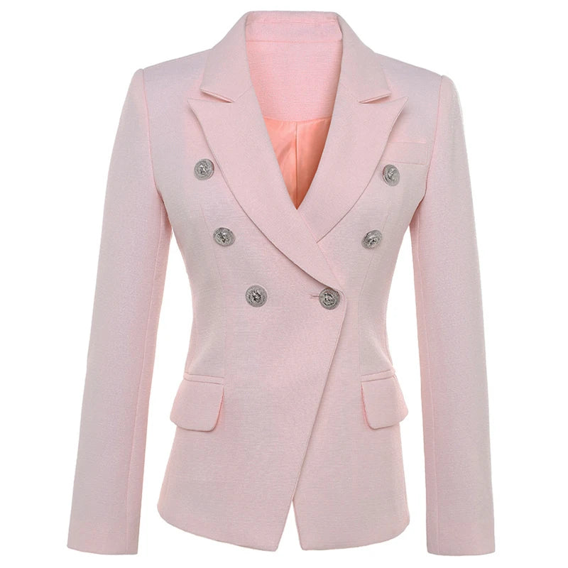 ALTA QUALITÀ Nuova moda 2022 Giacca blazer da donna con bottoni a forma di leone in argento, doppiopetto, giacca da lavoro