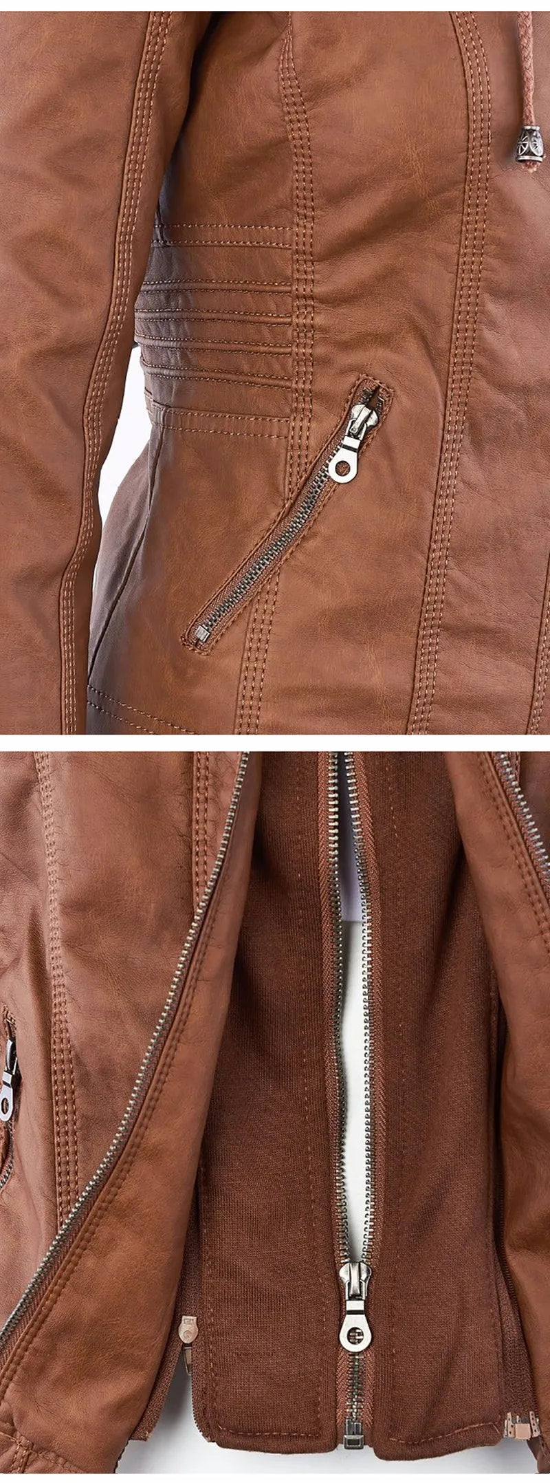 Giacca in similpelle da donna 2024 Giacca basica Cappotto Donna Giacca invernale da motociclista in pelle PU con cerniera Felpe con cappuccio Capispalla chaqueta