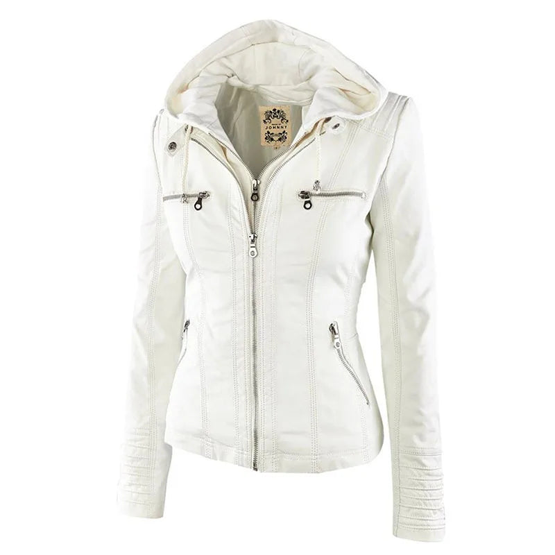 Giacca in similpelle da donna 2024 Giacca basica Cappotto Donna Giacca invernale da motociclista in pelle PU con cerniera Felpe con cappuccio Capispalla chaqueta