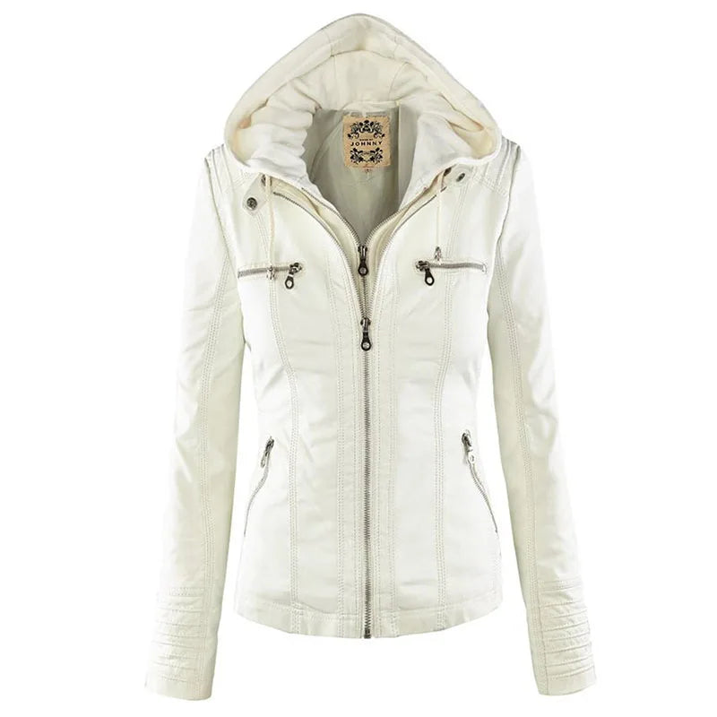 Giacca in similpelle da donna 2024 Giacca basica Cappotto Donna Giacca invernale da motociclista in pelle PU con cerniera Felpe con cappuccio Capispalla chaqueta