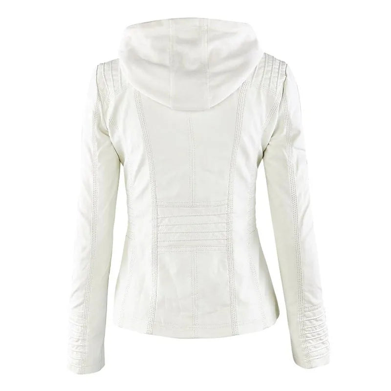 Giacca in similpelle da donna 2024 Giacca basica Cappotto Donna Giacca invernale da motociclista in pelle PU con cerniera Felpe con cappuccio Capispalla chaqueta