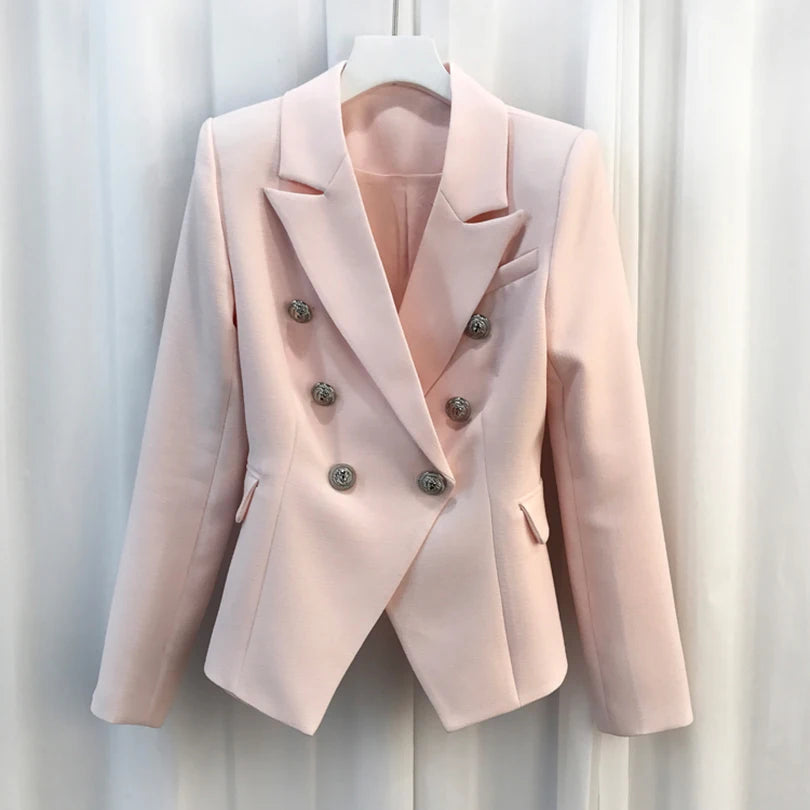 ALTA QUALITÀ Nuova moda 2022 Giacca blazer da donna con bottoni a forma di leone in argento, doppiopetto, giacca da lavoro