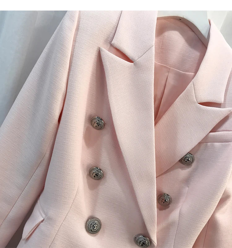 ALTA QUALITÀ Nuova moda 2022 Giacca blazer da donna con bottoni a forma di leone in argento, doppiopetto, giacca da lavoro