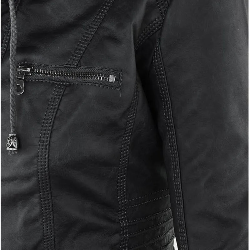 Giacca in similpelle da donna 2024 Giacca basica Cappotto Donna Giacca invernale da motociclista in pelle PU con cerniera Felpe con cappuccio Capispalla chaqueta