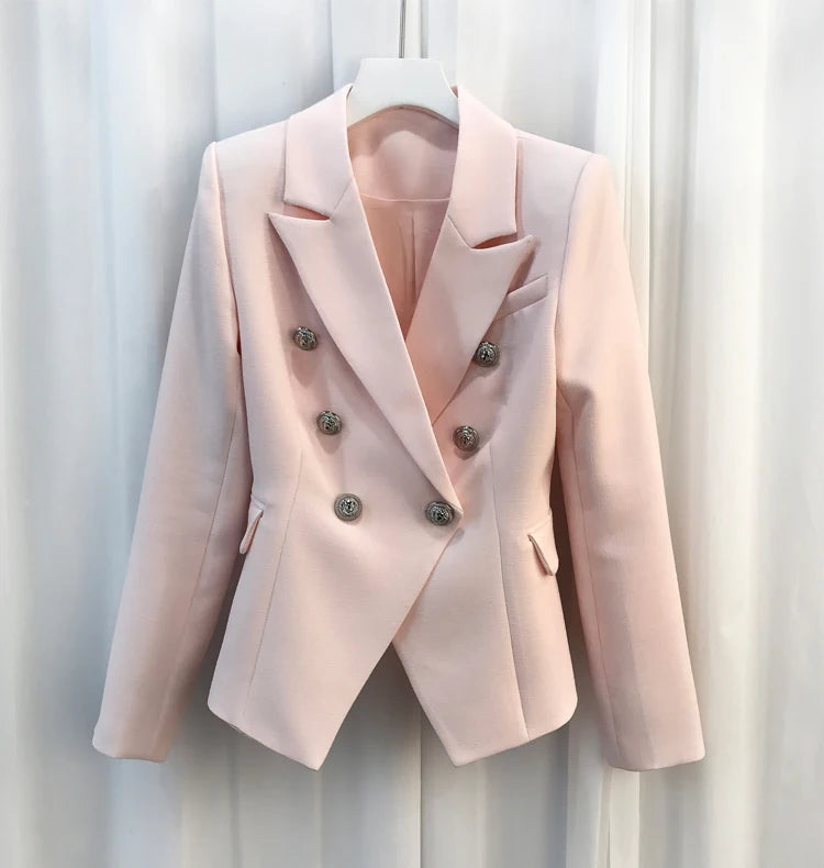 ALTA QUALITÀ Nuova moda 2022 Giacca blazer da donna con bottoni a forma di leone in argento, doppiopetto, giacca da lavoro