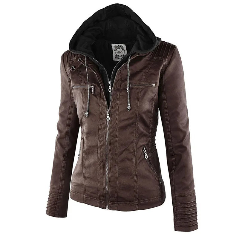 Giacca in similpelle da donna 2024 Giacca basica Cappotto Donna Giacca invernale da motociclista in pelle PU con cerniera Felpe con cappuccio Capispalla chaqueta