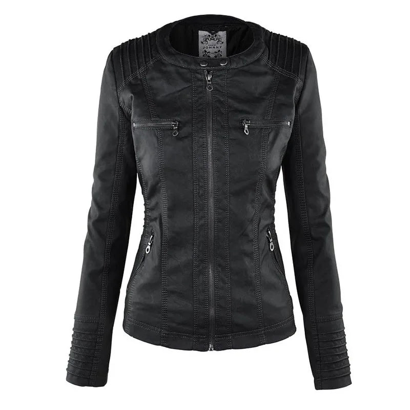 Giacca in similpelle da donna 2024 Giacca basica Cappotto Donna Giacca invernale da motociclista in pelle PU con cerniera Felpe con cappuccio Capispalla chaqueta