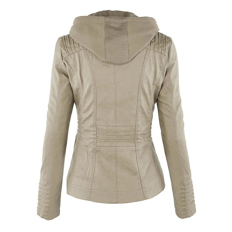 Giacca in similpelle da donna 2024 Giacca basica Cappotto Donna Giacca invernale da motociclista in pelle PU con cerniera Felpe con cappuccio Capispalla chaqueta