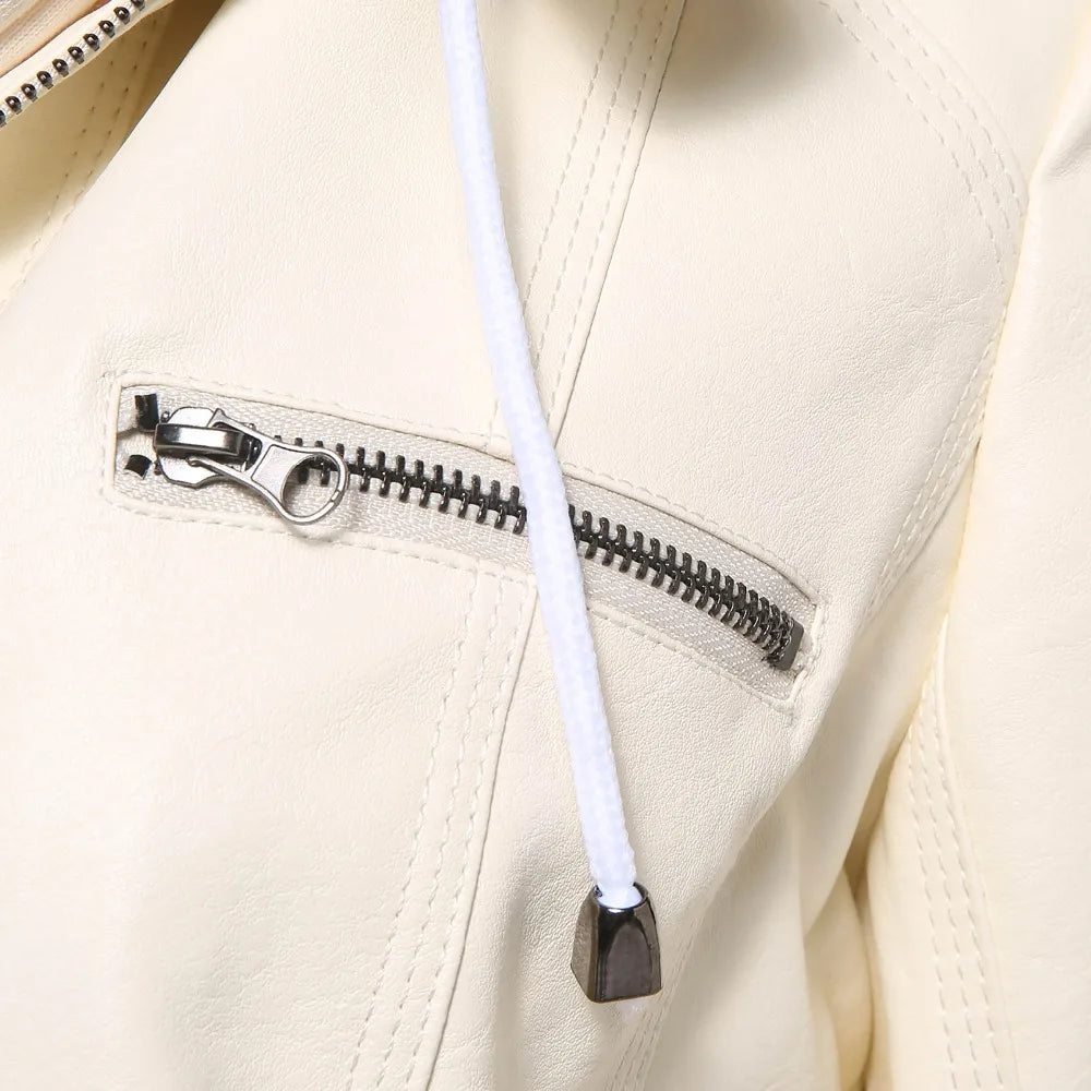 Giacca in similpelle da donna 2024 Giacca basica Cappotto Donna Giacca invernale da motociclista in pelle PU con cerniera Felpe con cappuccio Capispalla chaqueta
