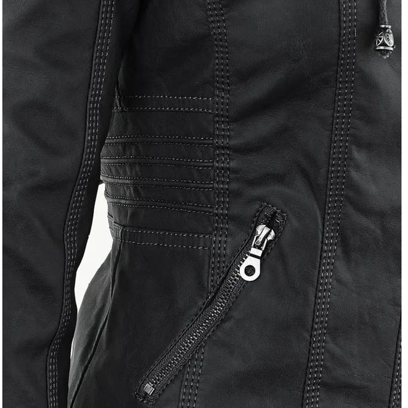 Giacca in similpelle da donna 2024 Giacca basica Cappotto Donna Giacca invernale da motociclista in pelle PU con cerniera Felpe con cappuccio Capispalla chaqueta