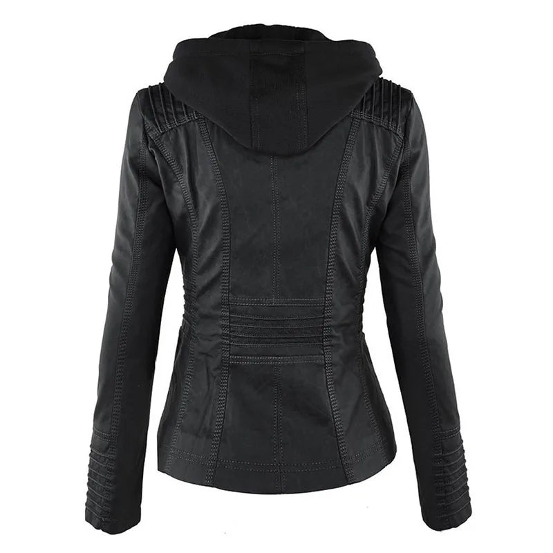 Giacca in similpelle da donna 2024 Giacca basica Cappotto Donna Giacca invernale da motociclista in pelle PU con cerniera Felpe con cappuccio Capispalla chaqueta