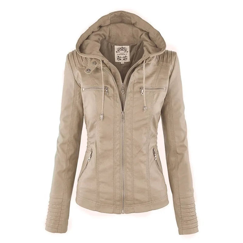 Giacca in similpelle da donna 2024 Giacca basica Cappotto Donna Giacca invernale da motociclista in pelle PU con cerniera Felpe con cappuccio Capispalla chaqueta