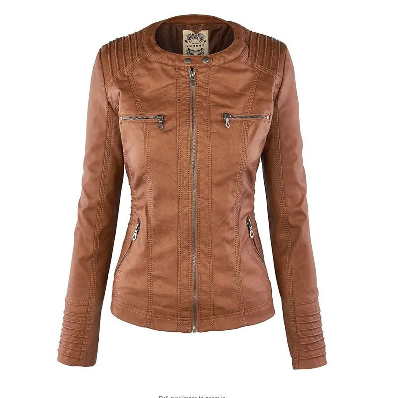 Giacca in similpelle da donna 2024 Giacca basica Cappotto Donna Giacca invernale da motociclista in pelle PU con cerniera Felpe con cappuccio Capispalla chaqueta