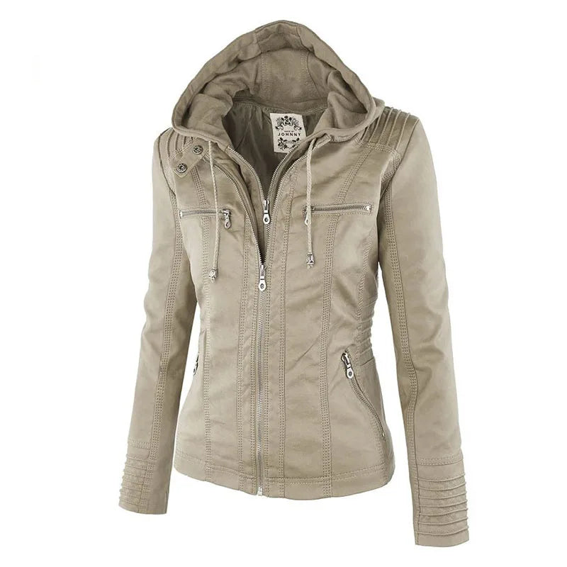 Giacca in similpelle da donna 2024 Giacca basica Cappotto Donna Giacca invernale da motociclista in pelle PU con cerniera Felpe con cappuccio Capispalla chaqueta