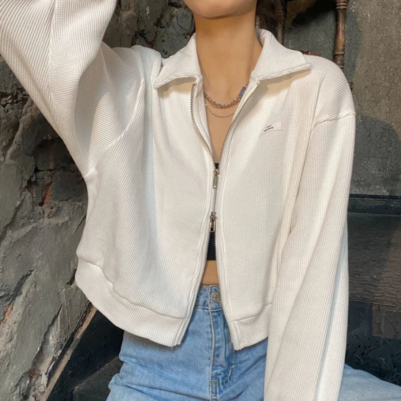Felpe Donna All-match Solido Cerniera Trendy Stile Coreano Harajuku Ins Retro Autunno Casual Ufficio Donna Quotidiano Nuovo Arrivo