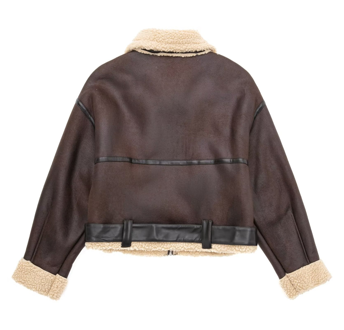 Giacca da donna alla moda autunno, spessa e calda, in pelliccia sintetica, vintage, a maniche lunghe, con cintura e orlo, capispalla da donna, eleganti top