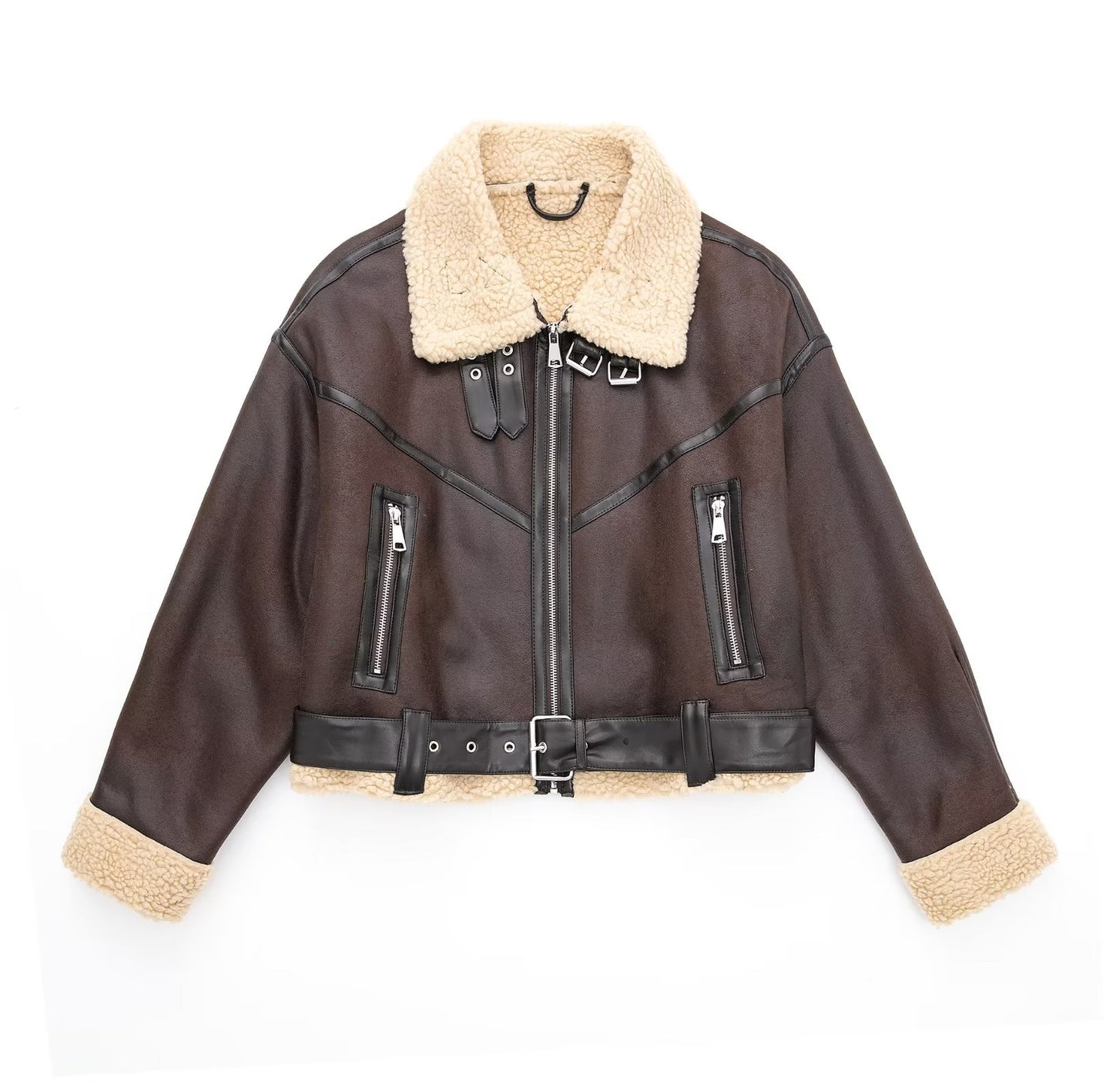 Giacca da donna alla moda autunno, spessa e calda, in pelliccia sintetica, vintage, a maniche lunghe, con cintura e orlo, capispalla da donna, eleganti top