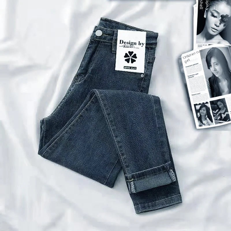 Jeans da donna snellenti a vita alta, pantaloni in denim skinny alla moda, nuovo stile primaverile