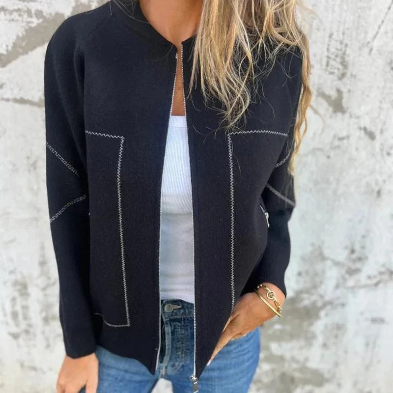 Solid Zipper Women’s Loose Jacket with Pockets |Autumn Winter Fashion Outerwear