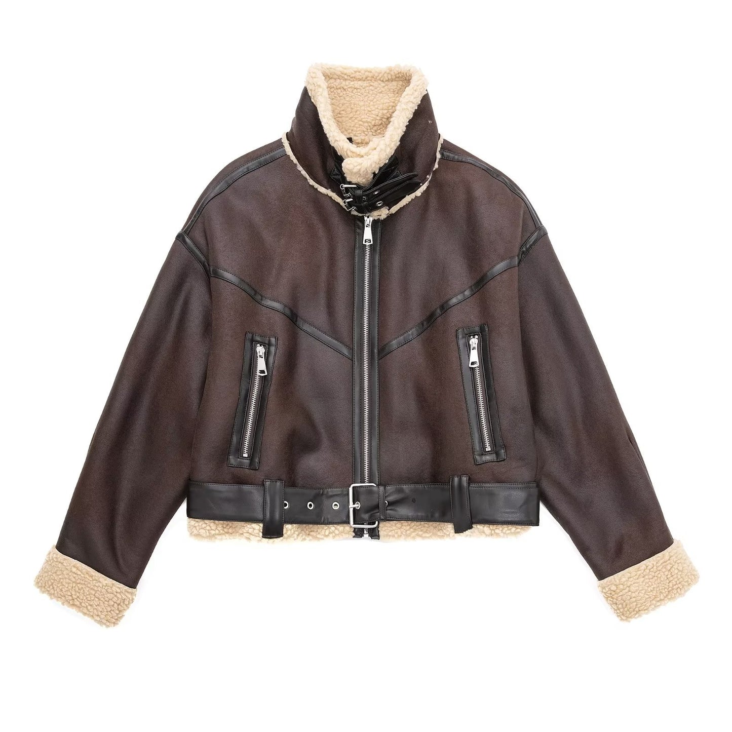 Giacca da donna alla moda autunno, spessa e calda, in pelliccia sintetica, vintage, a maniche lunghe, con cintura e orlo, capispalla da donna, eleganti top