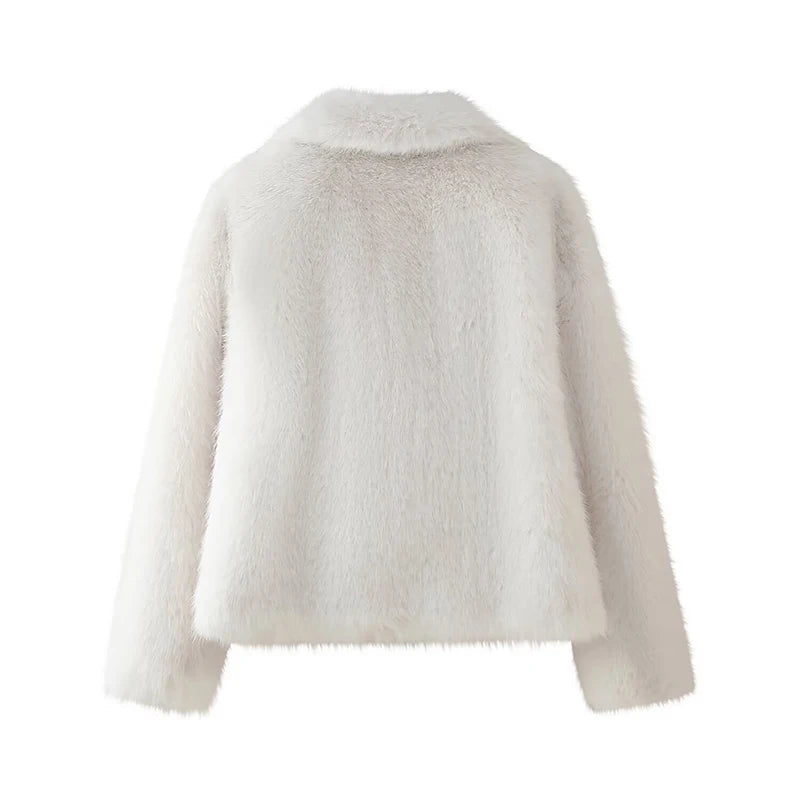 Cappotto in pelliccia sintetica soffice da donna, spesso e caldo, con colletto rovesciato, alla moda, di lusso, top 2024, elegante da donna, soprabito da strada