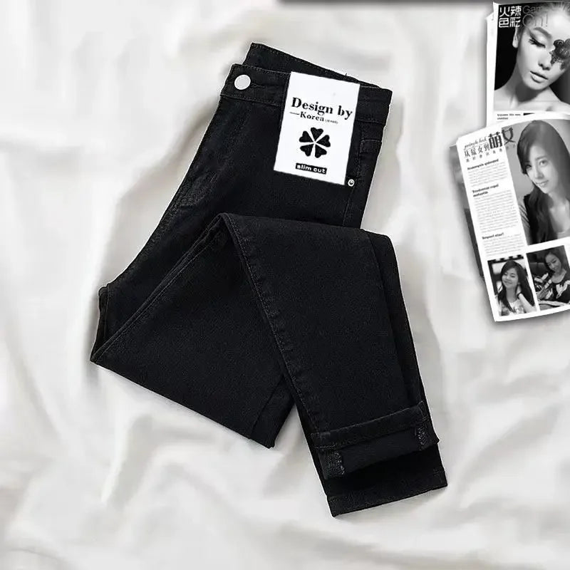 Jeans da donna snellenti a vita alta, pantaloni in denim skinny alla moda, nuovo stile primaverile
