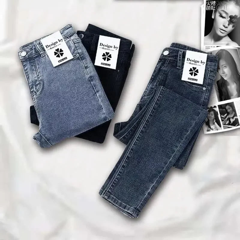 Jeans da donna snellenti a vita alta, pantaloni in denim skinny alla moda, nuovo stile primaverile