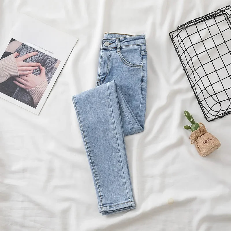 Jeans da donna snellenti a vita alta, pantaloni in denim skinny alla moda, nuovo stile primaverile