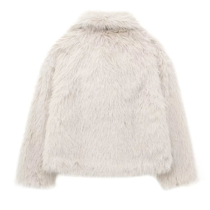 TRAF Cappotto in pelliccia sintetica bianco 2024 Donna Nuovo in cappotti Autunno Inverno Pelliccia Peluche Soffice Giacca Calda Rosso Grigio Nero Capispalla