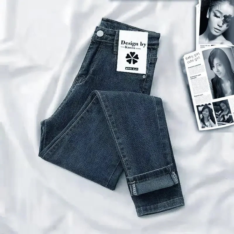 Jeans da donna snellenti a vita alta, pantaloni in denim skinny alla moda, nuovo stile primaverile