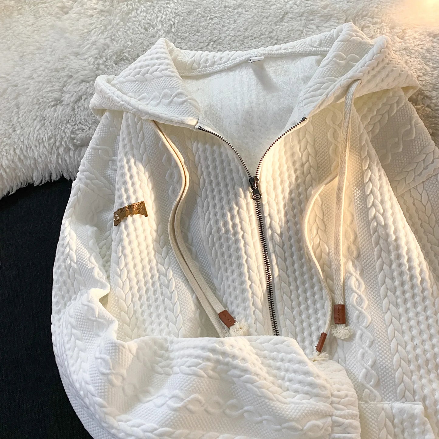 Felpe con cappuccio con cerniera larghe con tasca Felpe con cappuccio con cerniera vintage da donna Streetwear Cardigan a maniche lunghe y2k Top in tessuto femminile