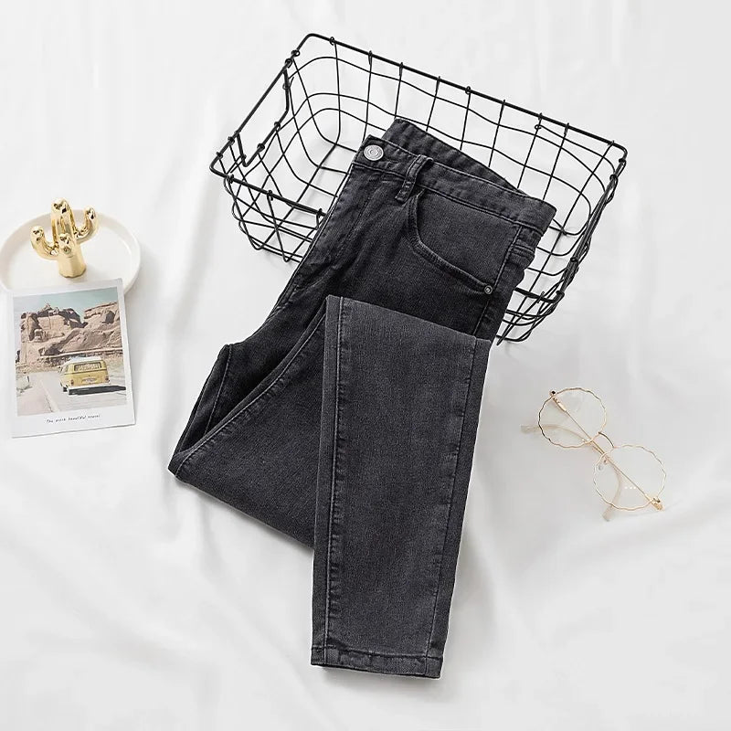 Jeans da donna snellenti a vita alta, pantaloni in denim skinny alla moda, nuovo stile primaverile