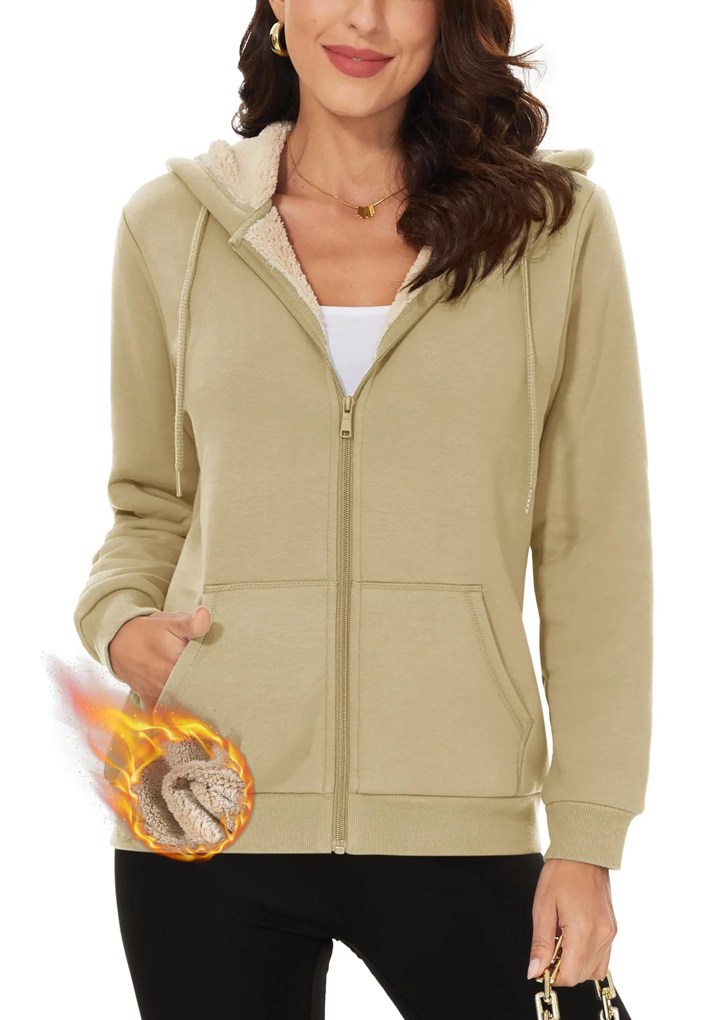 TACVASEN Women's Winter Fleece Jacket - Heavy Sherpa Hooded Coat, Full Zip Thermal Windproof Outerwear
