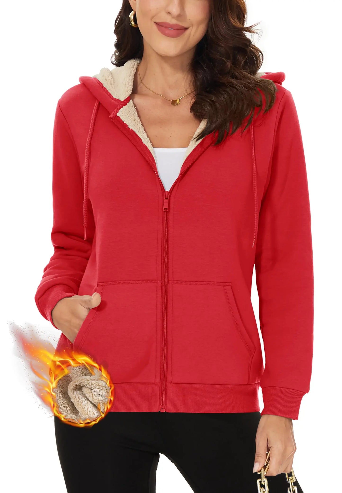 TACVASEN Women's Winter Fleece Jacket - Heavy Sherpa Hooded Coat, Full Zip Thermal Windproof Outerwear