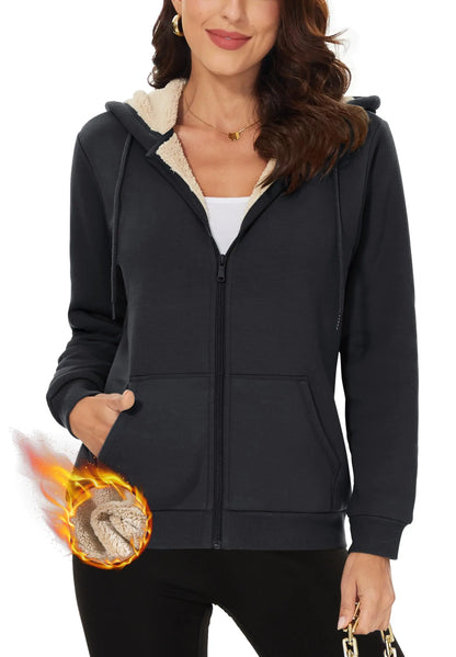 TACVASEN Women's Winter Fleece Jacket - Heavy Sherpa Hooded Coat, Full Zip Thermal Windproof Outerwear