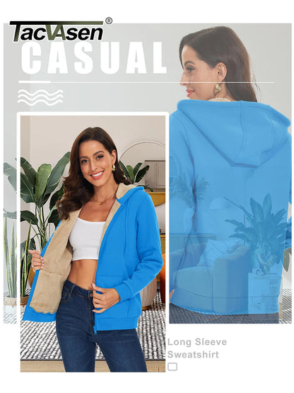 TACVASEN Women's Winter Fleece Jacket - Heavy Sherpa Hooded Coat, Full Zip Thermal Windproof Outerwear