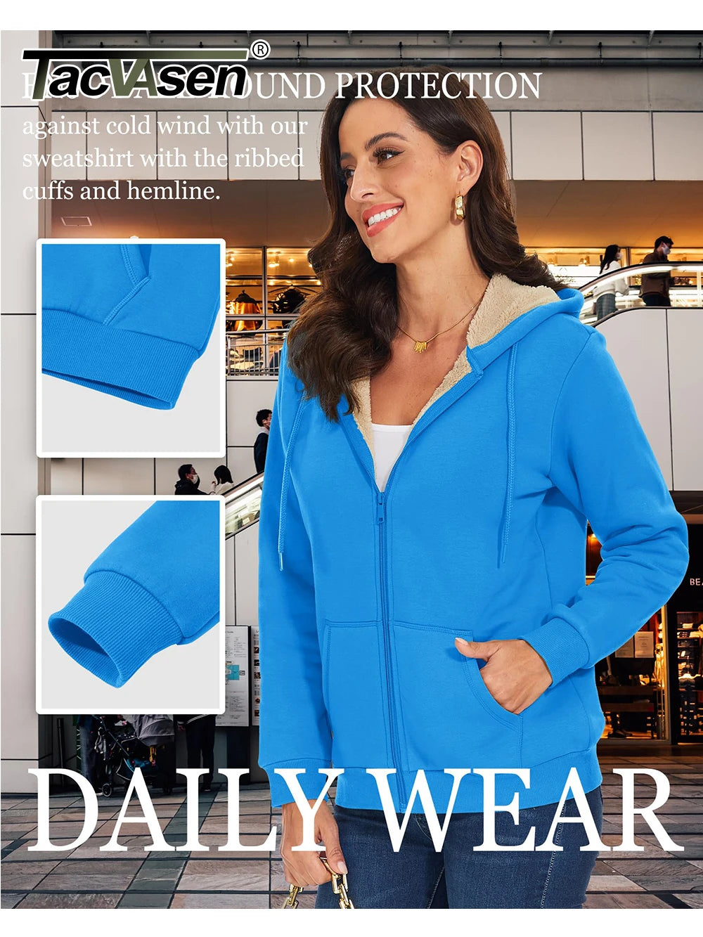 TACVASEN Women's Winter Fleece Jacket - Heavy Sherpa Hooded Coat, Full Zip Thermal Windproof Outerwear