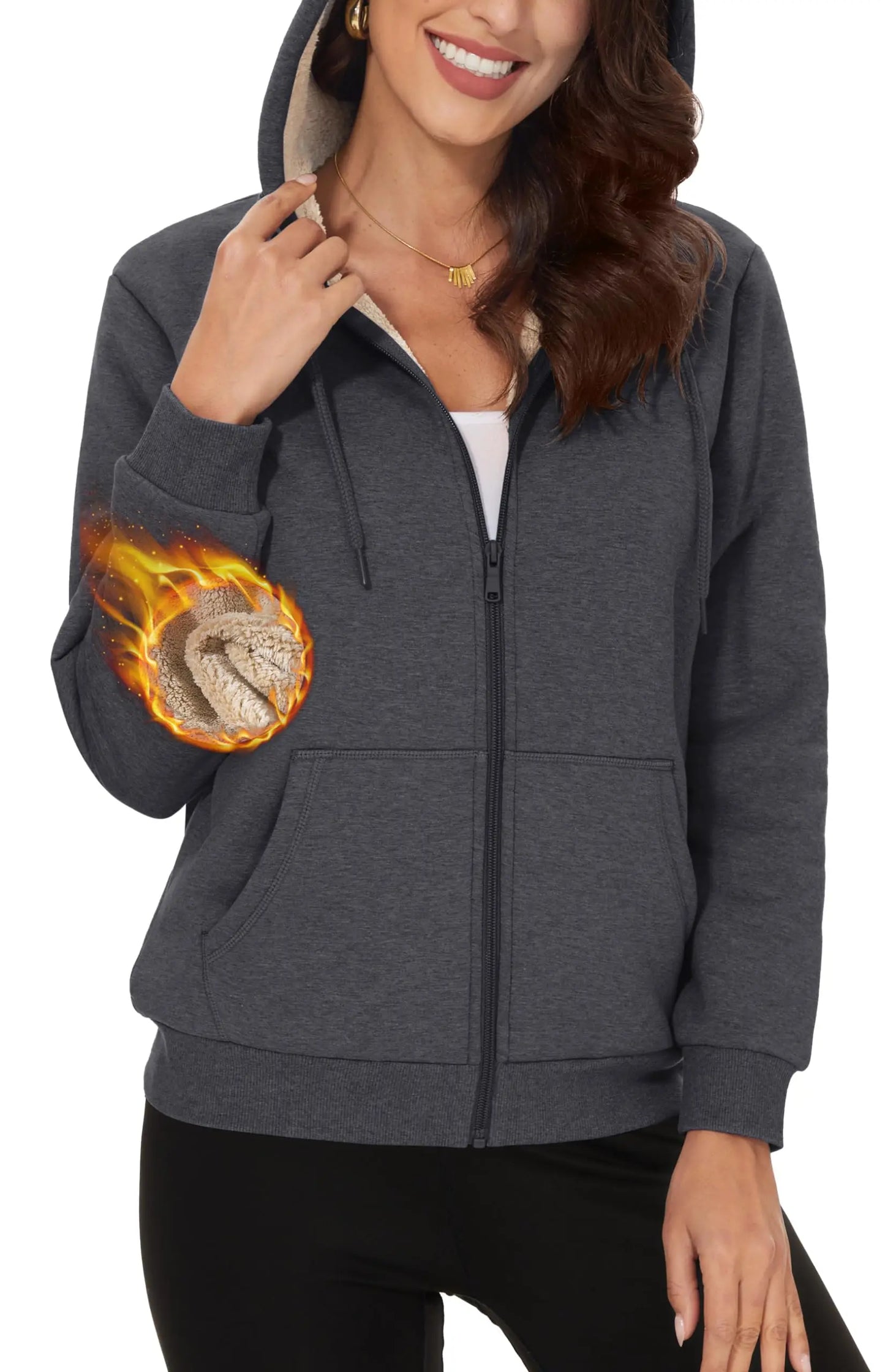 TACVASEN Women's Winter Fleece Jacket - Heavy Sherpa Hooded Coat, Full Zip Thermal Windproof Outerwear