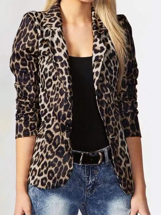 Blazer donna ZANZEA oversize, stampa leopardata, colletto classico, casual, elegante

