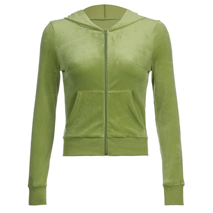 Giacca con cappuccio in velluto Rockmore Felpe da donna Harajuku Tasche con cerniera Felpe corte Felpe con cappuccio Estetica Slim Top Vestiti autunnali