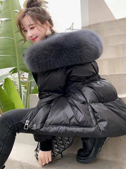 KBAT 2024 Corea Moda Cotone Imbottito Giacca Parka Grande Collo di Pelliccia Inverno Piumino Giacca Donna Spesso Caldo Parka Capispalla Femminile