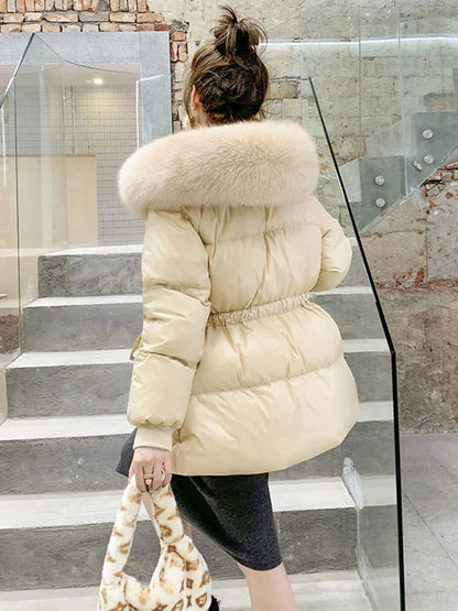 KBAT 2024 Corea Moda Cotone Imbottito Giacca Parka Grande Collo di Pelliccia Inverno Piumino Giacca Donna Spesso Caldo Parka Capispalla Femminile