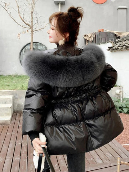 KBAT 2024 Corea Moda Cotone Imbottito Giacca Parka Grande Collo di Pelliccia Inverno Piumino Giacca Donna Spesso Caldo Parka Capispalla Femminile
