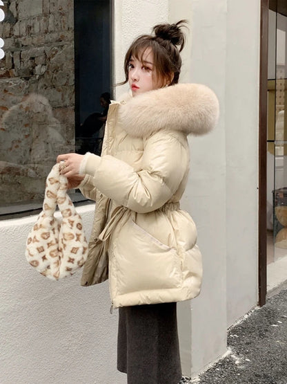 KBAT 2024 Corea Moda Cotone Imbottito Giacca Parka Grande Collo di Pelliccia Inverno Piumino Giacca Donna Spesso Caldo Parka Capispalla Femminile