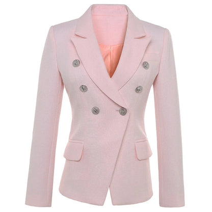ALTA QUALITÀ Nuova moda 2022 Giacca blazer da donna con bottoni a forma di leone in argento, doppiopetto, giacca da lavoro