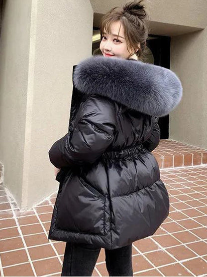 KBAT 2024 Corea Moda Cotone Imbottito Giacca Parka Grande Collo di Pelliccia Inverno Piumino Giacca Donna Spesso Caldo Parka Capispalla Femminile