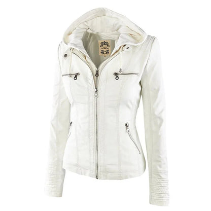 Giacca in similpelle da donna 2024 Giacca basica Cappotto Donna Giacca invernale da motociclista in pelle PU con cerniera Felpe con cappuccio Capispalla chaqueta