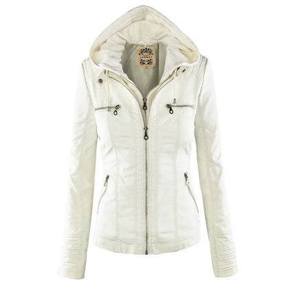 Giacca in similpelle da donna 2024 Giacca basica Cappotto Donna Giacca invernale da motociclista in pelle PU con cerniera Felpe con cappuccio Capispalla chaqueta